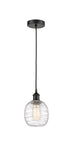 Cord Hung 6" Matte Black Mini Pendant - Deco Swirl Belfast Glass - LED Bulb Included