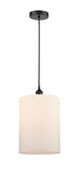 616-1P-BK-G111-L Cord Hung 9" Matte Black Mini Pendant - Matte White Large Cobbleskill Glass - LED Bulb - Dimmensions: 9 x 9 x 14<br>Minimum Height : 18.75<br>Maximum Height : 136.75 - Sloped Ceiling Compatible: Yes