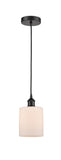 616-1P-BK-G111 Cord Hung 5" Matte Black Mini Pendant - Matte White Cobbleskill Glass - LED Bulb - Dimmensions: 5 x 5 x 8<br>Minimum Height : 12.75<br>Maximum Height : 130.75 - Sloped Ceiling Compatible: Yes