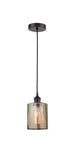 616-1P-BK-G116 Cord Hung 5" Matte Black Mini Pendant - Mercury Cobbleskill Glass - LED Bulb - Dimmensions: 5 x 5 x 8<br>Minimum Height : 12.75<br>Maximum Height : 130.75 - Sloped Ceiling Compatible: Yes