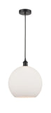 616-1P-BK-G121-12 Cord Hung 11.75" Matte Black Mini Pendant - Cased Matte White Large Athens Glass - LED Bulb - Dimmensions: 11.75 x 11.75 x 16.375<br>Minimum Height : 19.375<br>Maximum Height : 136.375 - Sloped Ceiling Compatible: Yes