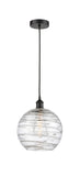 616-1P-BK-G1213-10 Cord Hung 10" Matte Black Mini Pendant - Clear Athens Deco Swirl 8" Glass - LED Bulb - Dimmensions: 10 x 10 x 13<br>Minimum Height : 15.75<br>Maximum Height : 133.75 - Sloped Ceiling Compatible: Yes