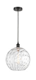 616-1P-BK-G1215-12 Cord Hung 12" Matte Black Mini Pendant - Clear Athens Water Glass 12" Glass - LED Bulb - Dimmensions: 12 x 12 x 15<br>Minimum Height : 17.75<br>Maximum Height : 133.75 - Sloped Ceiling Compatible: Yes