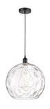 616-1P-BK-G1215-14 1-Light 13.75" Matte Black Pendant - Clear Athens Water Glass 14" Glass - LED Bulb - Dimmensions: 13.75 x 13.75 x 16.875<br>Minimum Height : 19.875<br>Maximum Height : 136.875 - Sloped Ceiling Compatible: Yes