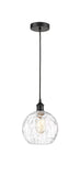 616-1P-BK-G1215-8 Cord Hung 8" Matte Black Mini Pendant - Clear Athens Water Glass 8" Glass - LED Bulb - Dimmensions: 8 x 8 x 10<br>Minimum Height : 13.75<br>Maximum Height : 131.75 - Sloped Ceiling Compatible: Yes