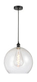 616-1P-BK-G124-14 1-Light 13.75" Matte Black Pendant - Seedy Large Athens Glass - LED Bulb - Dimmensions: 13.75 x 13.75 x 18.375<br>Minimum Height : 21.375<br>Maximum Height : 138.375 - Sloped Ceiling Compatible: Yes