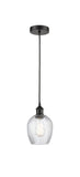616-1P-BK-G292 Cord Hung 5" Matte Black Mini Pendant - Clear Spiral Fluted Salina Glass - LED Bulb - Dimmensions: 5 x 5 x 10<br>Minimum Height : 12.75<br>Maximum Height : 130.75 - Sloped Ceiling Compatible: Yes