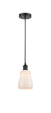 616-1P-BK-G391 Cord Hung 4.5" Matte Black Mini Pendant - White Ellery Glass - LED Bulb - Dimmensions: 4.5 x 4.5 x 8<br>Minimum Height : 12.75<br>Maximum Height : 130.75 - Sloped Ceiling Compatible: Yes