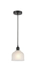 616-1P-BK-G411 Cord Hung 5.5" Matte Black Mini Pendant - White Dayton Glass - LED Bulb - Dimmensions: 5.5 x 5.5 x 8.5<br>Minimum Height : 12.75<br>Maximum Height : 130.75 - Sloped Ceiling Compatible: Yes