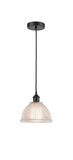616-1P-BK-G422 Cord Hung 8" Matte Black Mini Pendant - Clear Arietta Glass - LED Bulb - Dimmensions: 8 x 8 x 8<br>Minimum Height : 12.75<br>Maximum Height : 130.75 - Sloped Ceiling Compatible: Yes