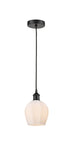616-1P-BK-G461-6 Cord Hung 5.75" Matte Black Mini Pendant - Cased Matte White Norfolk Glass - LED Bulb - Dimmensions: 5.75 x 5.75 x 10.5<br>Minimum Height : 13.5<br>Maximum Height : 130.5 - Sloped Ceiling Compatible: Yes