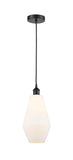 616-1P-BK-G651-7 Cord Hung 7" Matte Black Mini Pendant - Cased Matte White Cindyrella 7" Glass - LED Bulb - Dimmensions: 7 x 7 x 14.5<br>Minimum Height : 17.5<br>Maximum Height : 134.5 - Sloped Ceiling Compatible: Yes