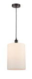 616-1P-OB-G111-L Cord Hung 9" Oil Rubbed Bronze Mini Pendant - Matte White Large Cobbleskill Glass - LED Bulb - Dimmensions: 9 x 9 x 14<br>Minimum Height : 18.75<br>Maximum Height : 136.75 - Sloped Ceiling Compatible: Yes