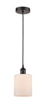 616-1P-OB-G111 Cord Hung 5" Oil Rubbed Bronze Mini Pendant - Matte White Cobbleskill Glass - LED Bulb - Dimmensions: 5 x 5 x 8<br>Minimum Height : 12.75<br>Maximum Height : 130.75 - Sloped Ceiling Compatible: Yes