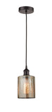 616-1P-OB-G116 Cord Hung 5" Oil Rubbed Bronze Mini Pendant - Mercury Cobbleskill Glass - LED Bulb - Dimmensions: 5 x 5 x 8<br>Minimum Height : 12.75<br>Maximum Height : 130.75 - Sloped Ceiling Compatible: Yes