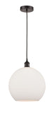 616-1P-OB-G121-12 Cord Hung 11.75" Oil Rubbed Bronze Mini Pendant - Cased Matte White Large Athens Glass - LED Bulb - Dimmensions: 11.75 x 11.75 x 16.375<br>Minimum Height : 19.375<br>Maximum Height : 136.375 - Sloped Ceiling Compatible: Yes