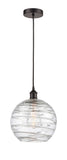 616-1P-OB-G1213-10 Cord Hung 10" Oil Rubbed Bronze Mini Pendant - Clear Athens Deco Swirl 8" Glass - LED Bulb - Dimmensions: 10 x 10 x 13<br>Minimum Height : 15.75<br>Maximum Height : 133.75 - Sloped Ceiling Compatible: Yes