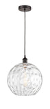 616-1P-OB-G1215-12 Cord Hung 12" Oil Rubbed Bronze Mini Pendant - Clear Athens Water Glass 12" Glass - LED Bulb - Dimmensions: 12 x 12 x 15<br>Minimum Height : 17.75<br>Maximum Height : 133.75 - Sloped Ceiling Compatible: Yes