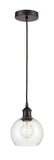 616-1P-OB-G122-6 Cord Hung 6" Oil Rubbed Bronze Mini Pendant - Clear Athens Glass - LED Bulb - Dimmensions: 6 x 6 x 9.875<br>Minimum Height : 12.875<br>Maximum Height : 129.875 - Sloped Ceiling Compatible: Yes