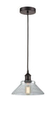 616-1P-OB-G132 Cord Hung 8.375" Oil Rubbed Bronze Mini Pendant - Clear Orwell Glass - LED Bulb - Dimmensions: 8.375 x 8.375 x 6.5<br>Minimum Height : 10.75<br>Maximum Height : 128.75 - Sloped Ceiling Compatible: Yes