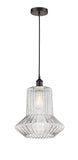 616-1P-OB-G212 Cord Hung 12" Oil Rubbed Bronze Mini Pendant - Clear Spiral Fluted Springwater Glass - LED Bulb - Dimmensions: 12 x 12 x 14<br>Minimum Height : 18.75<br>Maximum Height : 136.75 - Sloped Ceiling Compatible: Yes