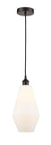 616-1P-OB-G651-7 Cord Hung 7" Oil Rubbed Bronze Mini Pendant - Cased Matte White Cindyrella 7" Glass - LED Bulb - Dimmensions: 7 x 7 x 14.5<br>Minimum Height : 17.5<br>Maximum Height : 134.5 - Sloped Ceiling Compatible: Yes