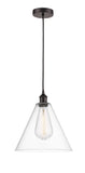 616-1P-OB-GBC-122 Cord Hung 12" Oil Rubbed Bronze Mini Pendant - Cased Matte White Edison Cone Glass - LED Bulb - Dimmensions: 12 x 12 x 14.75<br>Minimum Height : 17.75<br>Maximum Height : 134.75 - Sloped Ceiling Compatible: Yes