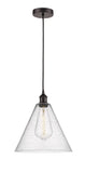 616-1P-OB-GBC-124 Cord Hung 12" Oil Rubbed Bronze Mini Pendant - Seedy Edison Cone Glass - LED Bulb - Dimmensions: 12 x 12 x 14.75<br>Minimum Height : 17.75<br>Maximum Height : 134.75 - Sloped Ceiling Compatible: Yes