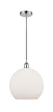 616-1P-PC-G121-12 Cord Hung 11.75" Polished Chrome Mini Pendant - Cased Matte White Large Athens Glass - LED Bulb - Dimmensions: 11.75 x 11.75 x 16.375<br>Minimum Height : 19.375<br>Maximum Height : 136.375 - Sloped Ceiling Compatible: Yes