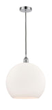 616-1P-PC-G121-14 1-Light 13.75" Polished Chrome Pendant - Cased Matte White Large Athens Glass - LED Bulb - Dimmensions: 13.75 x 13.75 x 18.375<br>Minimum Height : 21.375<br>Maximum Height : 138.375 - Sloped Ceiling Compatible: Yes
