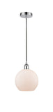 616-1P-PC-G121-8 Cord Hung 8" Polished Chrome Mini Pendant - Cased Matte White Athens Glass - LED Bulb - Dimmensions: 8 x 8 x 10<br>Minimum Height : 13.75<br>Maximum Height : 131.75 - Sloped Ceiling Compatible: Yes