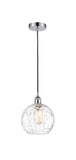 616-1P-PC-G1215-8 Cord Hung 8" Polished Chrome Mini Pendant - Clear Athens Water Glass 8" Glass - LED Bulb - Dimmensions: 8 x 8 x 10<br>Minimum Height : 13.75<br>Maximum Height : 131.75 - Sloped Ceiling Compatible: Yes