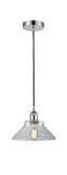 616-1P-PC-G132 Cord Hung 8.375" Polished Chrome Mini Pendant - Clear Orwell Glass - LED Bulb - Dimmensions: 8.375 x 8.375 x 6.5<br>Minimum Height : 10.75<br>Maximum Height : 128.75 - Sloped Ceiling Compatible: Yes