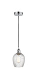 616-1P-PC-G292 Cord Hung 5" Polished Chrome Mini Pendant - Clear Spiral Fluted Salina Glass - LED Bulb - Dimmensions: 5 x 5 x 10<br>Minimum Height : 12.75<br>Maximum Height : 130.75 - Sloped Ceiling Compatible: Yes