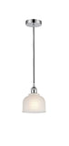 616-1P-PC-G411 Cord Hung 5.5" Polished Chrome Mini Pendant - White Dayton Glass - LED Bulb - Dimmensions: 5.5 x 5.5 x 8.5<br>Minimum Height : 12.75<br>Maximum Height : 130.75 - Sloped Ceiling Compatible: Yes
