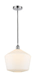 616-1P-PC-G651-12 Cord Hung 12" Polished Chrome Mini Pendant - Cased Matte White Cindyrella 12" Glass - LED Bulb - Dimmensions: 12 x 12 x 13.5<br>Minimum Height : 16.5<br>Maximum Height : 133.5 - Sloped Ceiling Compatible: Yes