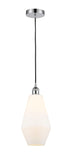 616-1P-PC-G651-7 Cord Hung 7" Polished Chrome Mini Pendant - Cased Matte White Cindyrella 7" Glass - LED Bulb - Dimmensions: 7 x 7 x 14.5<br>Minimum Height : 17.5<br>Maximum Height : 134.5 - Sloped Ceiling Compatible: Yes