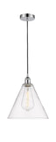 616-1P-PC-GBC-122 Cord Hung 12" Polished Chrome Mini Pendant - Cased Matte White Edison Cone Glass - LED Bulb - Dimmensions: 12 x 12 x 14.75<br>Minimum Height : 17.75<br>Maximum Height : 134.75 - Sloped Ceiling Compatible: Yes