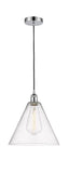 616-1P-PC-GBC-124 Cord Hung 12" Polished Chrome Mini Pendant - Seedy Edison Cone Glass - LED Bulb - Dimmensions: 12 x 12 x 14.75<br>Minimum Height : 17.75<br>Maximum Height : 134.75 - Sloped Ceiling Compatible: Yes