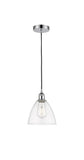 616-1P-PC-GBD-752 Cord Hung 7.5" Polished Chrome Mini Pendant - Clear Edison Dome Glass - LED Bulb - Dimmensions: 7.5 x 7.5 x 11.25<br>Minimum Height : 14.25<br>Maximum Height : 131.25 - Sloped Ceiling Compatible: Yes