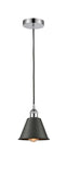 616-1P-PC-M8-OB Cord Hung 7" Polished Chrome Mini Pendant - Oil Rubbed Bronze Smithfield Shade - LED Bulb - Dimmensions: 7 x 7 x 7.5<br>Minimum Height : 12.75<br>Maximum Height : 130.75 - Sloped Ceiling Compatible: Yes