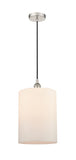 616-1P-PN-G111-L Cord Hung 9" Polished Nickel Mini Pendant - Matte White Large Cobbleskill Glass - LED Bulb - Dimmensions: 9 x 9 x 14<br>Minimum Height : 18.75<br>Maximum Height : 136.75 - Sloped Ceiling Compatible: Yes