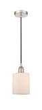 616-1P-PN-G111 Cord Hung 5" Polished Nickel Mini Pendant - Matte White Cobbleskill Glass - LED Bulb - Dimmensions: 5 x 5 x 8<br>Minimum Height : 12.75<br>Maximum Height : 130.75 - Sloped Ceiling Compatible: Yes