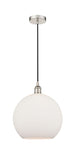 616-1P-PN-G121-12 Cord Hung 11.75" Polished Nickel Mini Pendant - Cased Matte White Large Athens Glass - LED Bulb - Dimmensions: 11.75 x 11.75 x 16.375<br>Minimum Height : 19.375<br>Maximum Height : 136.375 - Sloped Ceiling Compatible: Yes