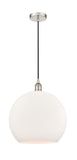 616-1P-PN-G121-14 1-Light 13.75" Polished Nickel Pendant - Cased Matte White Large Athens Glass - LED Bulb - Dimmensions: 13.75 x 13.75 x 18.375<br>Minimum Height : 21.375<br>Maximum Height : 138.375 - Sloped Ceiling Compatible: Yes