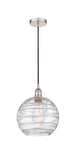 616-1P-PN-G1213-10 Cord Hung 10" Polished Nickel Mini Pendant - Clear Athens Deco Swirl 8" Glass - LED Bulb - Dimmensions: 10 x 10 x 13<br>Minimum Height : 15.75<br>Maximum Height : 133.75 - Sloped Ceiling Compatible: Yes
