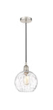 616-1P-PN-G1215-8 Cord Hung 8" Polished Nickel Mini Pendant - Clear Athens Water Glass 8" Glass - LED Bulb - Dimmensions: 8 x 8 x 10<br>Minimum Height : 13.75<br>Maximum Height : 131.75 - Sloped Ceiling Compatible: Yes