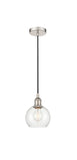 616-1P-PN-G122-6 Cord Hung 6" Polished Nickel Mini Pendant - Clear Athens Glass - LED Bulb - Dimmensions: 6 x 6 x 9.875<br>Minimum Height : 12.875<br>Maximum Height : 129.875 - Sloped Ceiling Compatible: Yes