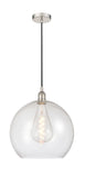 616-1P-PN-G124-14 1-Light 13.75" Polished Nickel Pendant - Seedy Large Athens Glass - LED Bulb - Dimmensions: 13.75 x 13.75 x 18.375<br>Minimum Height : 21.375<br>Maximum Height : 138.375 - Sloped Ceiling Compatible: Yes