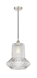 616-1P-PN-G212 Cord Hung 12" Polished Nickel Mini Pendant - Clear Spiral Fluted Springwater Glass - LED Bulb - Dimmensions: 12 x 12 x 14<br>Minimum Height : 18.75<br>Maximum Height : 136.75 - Sloped Ceiling Compatible: Yes